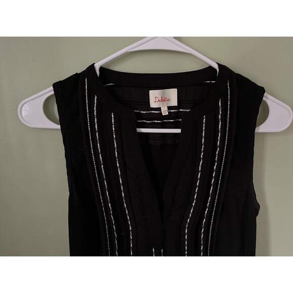Deletta Women's Sleeveless Tank Top V-Neck Black/Silver Stripes Size Small - Picture 3 of 6